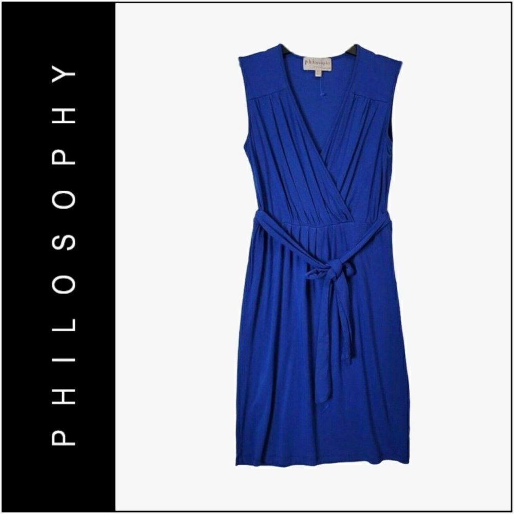Philosophy Women's Blue Sleeveless Stretch Belted Dress